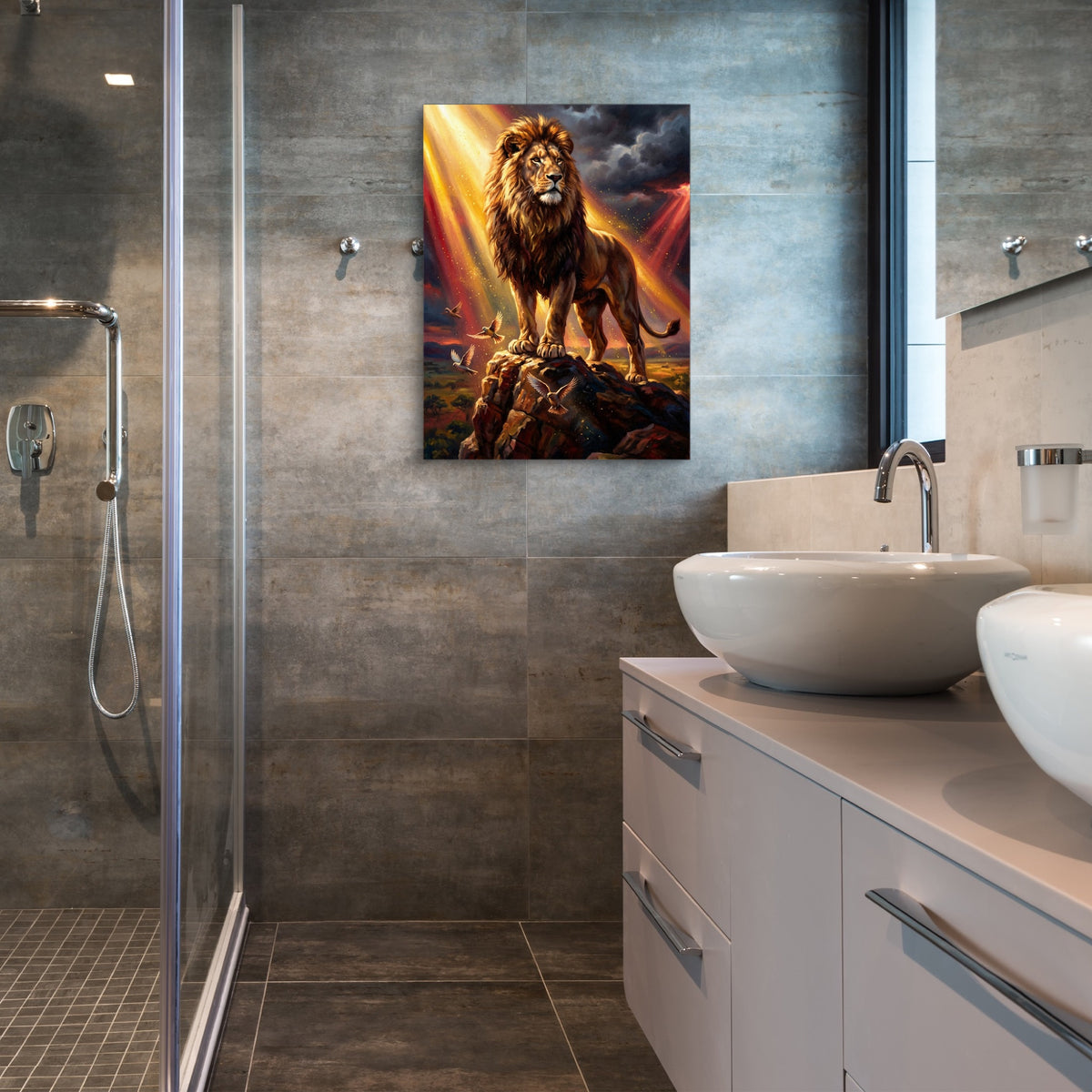 Lion's Rocky Stand — lion's rocky stand sq bathroom 1port flush print