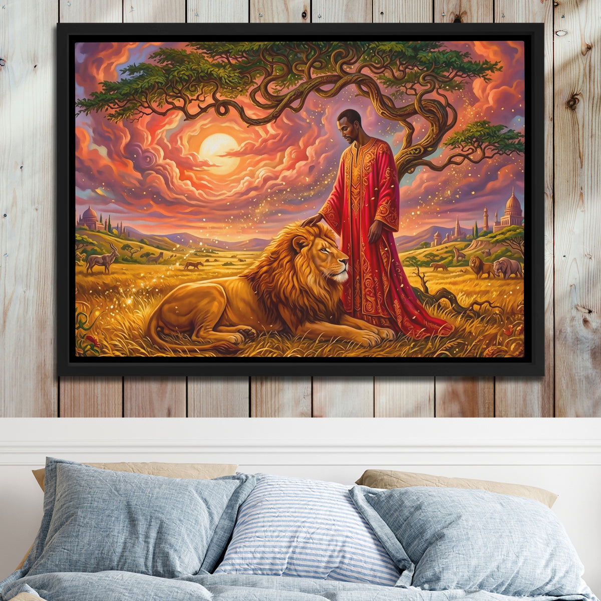 Lion Savanna Blessing — Lion Savanna Blessing Bed 2 Wood Panel 52