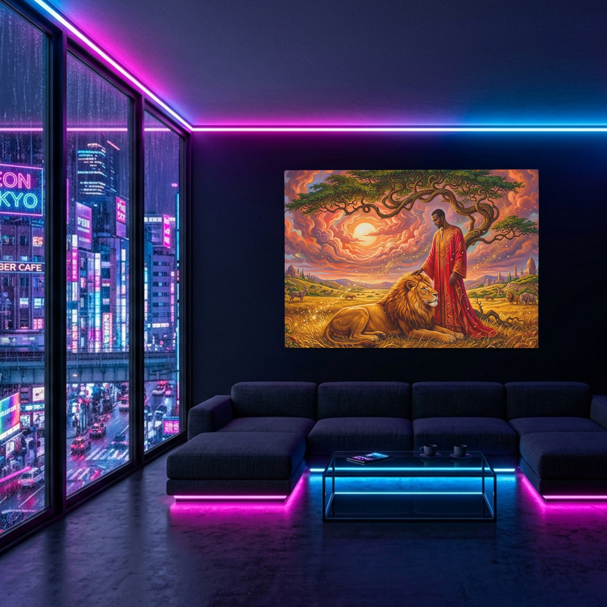 Lion Savanna Blessing — Lion Savanna Blessing Blue Pink Neon Room Land 73