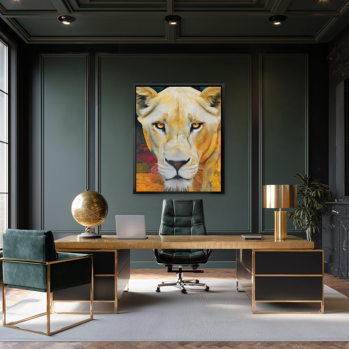 Lioness Golden Authority - Luxury Wall Art