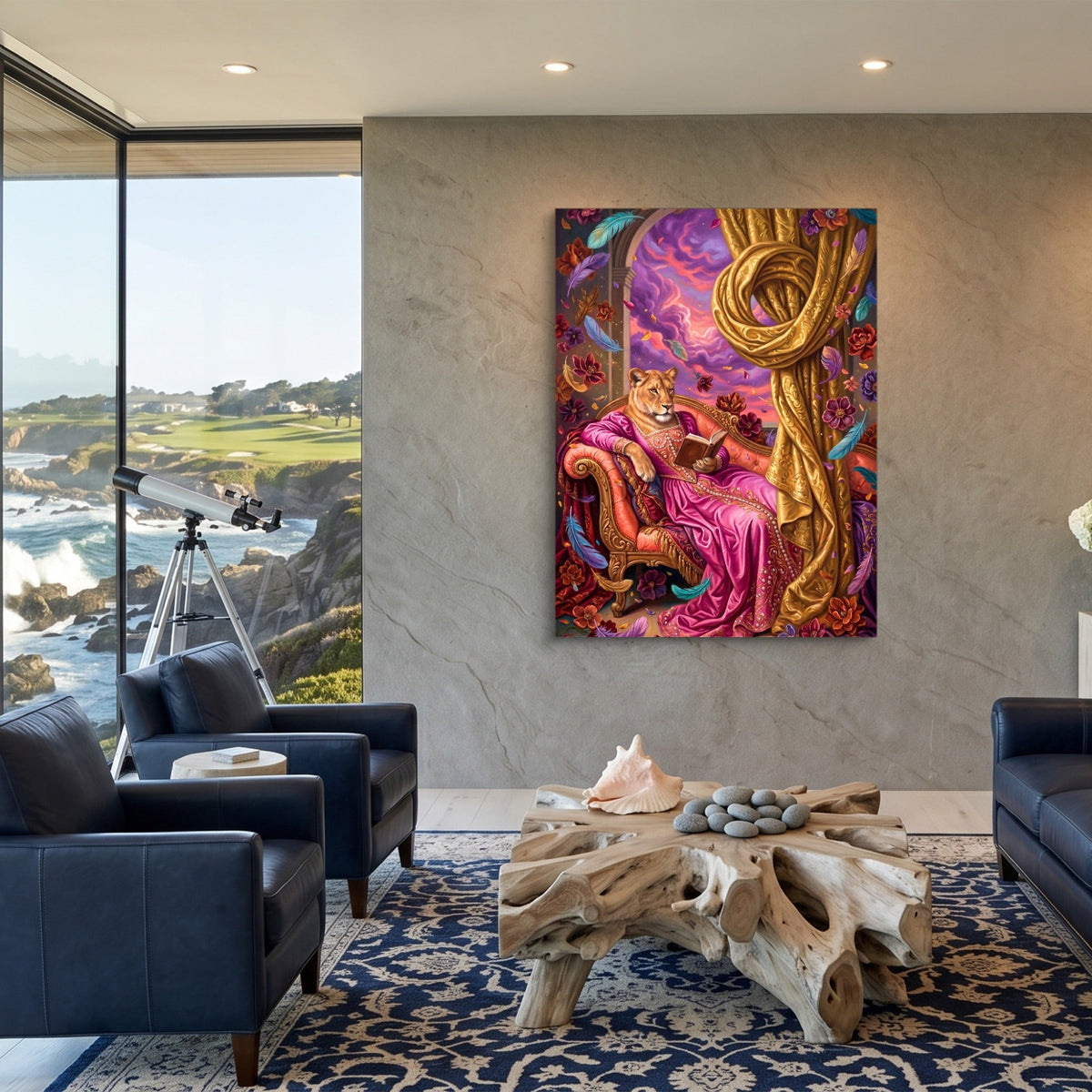 Lioness Reads Twilight - Luxury Wall Art