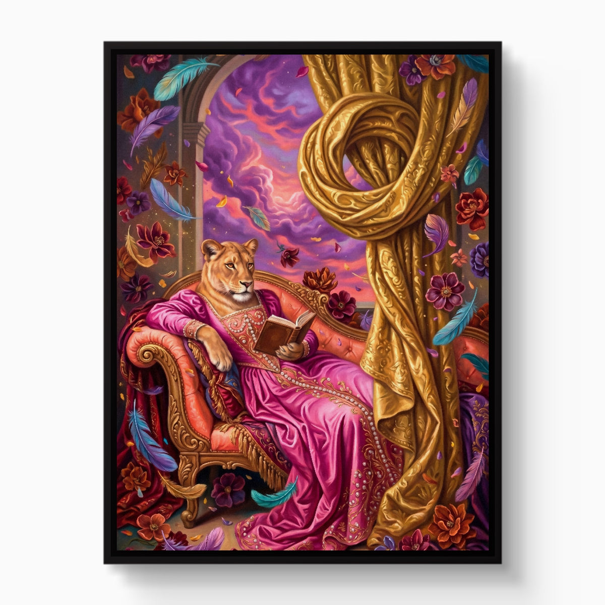 Lioness Reads Twilight — lioness reads twilight white studio framed black