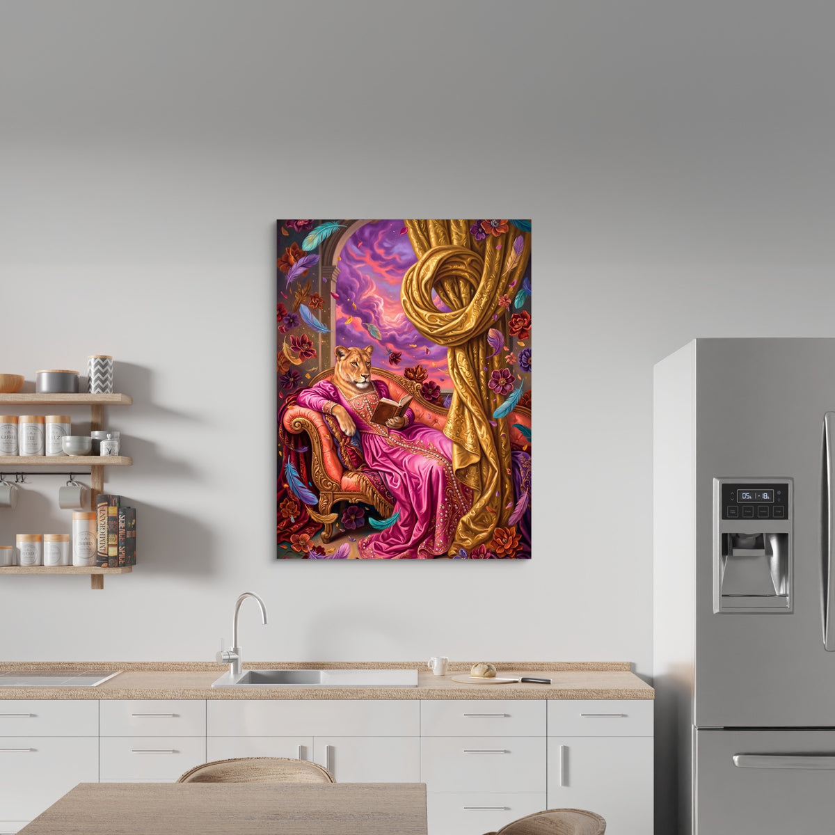 Lioness Reads Twilight — lioness reads twilight sq kitchen wall 1port flush print