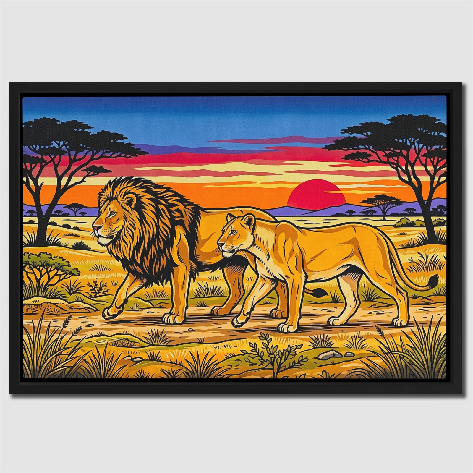 Lions African Sunset canvas wall art