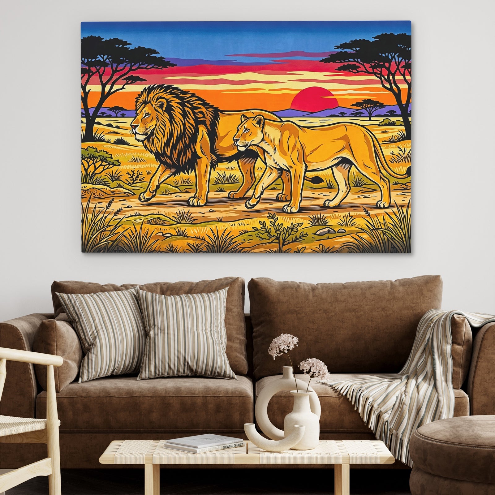 Lions African Sunset canvas wall art