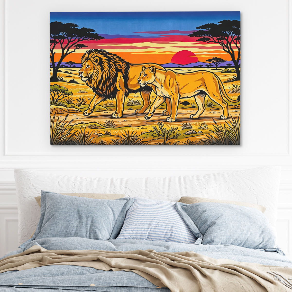 Lions African Sunset — Lions African Sunset Light Blue Bed 149