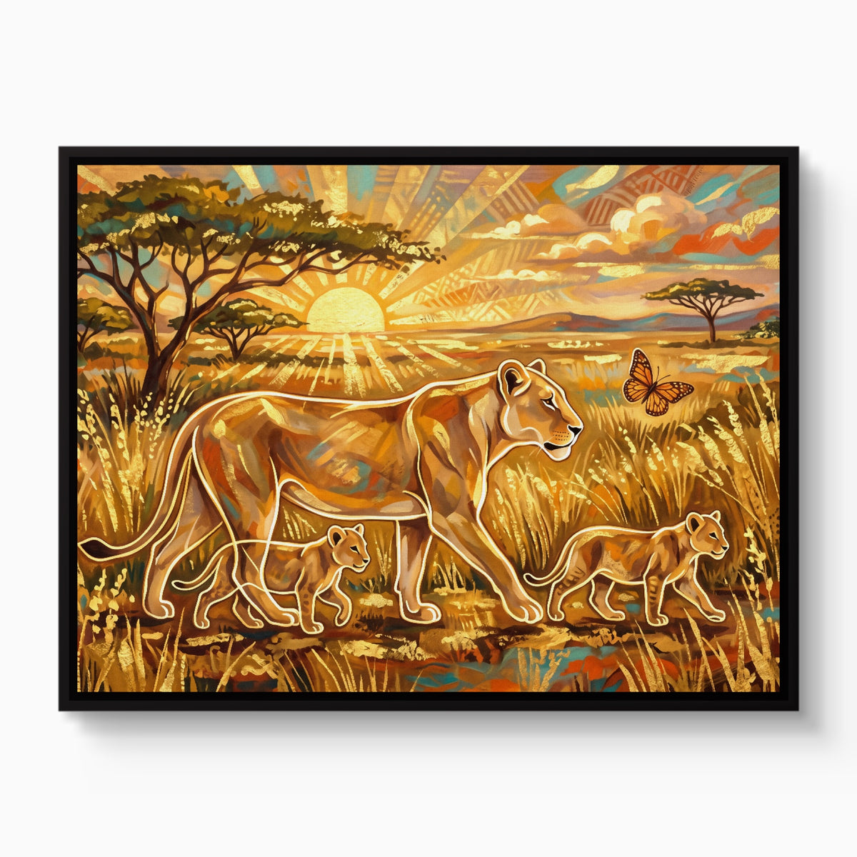 Lions Golden Sunrise — lions golden sunrise white studio framed black