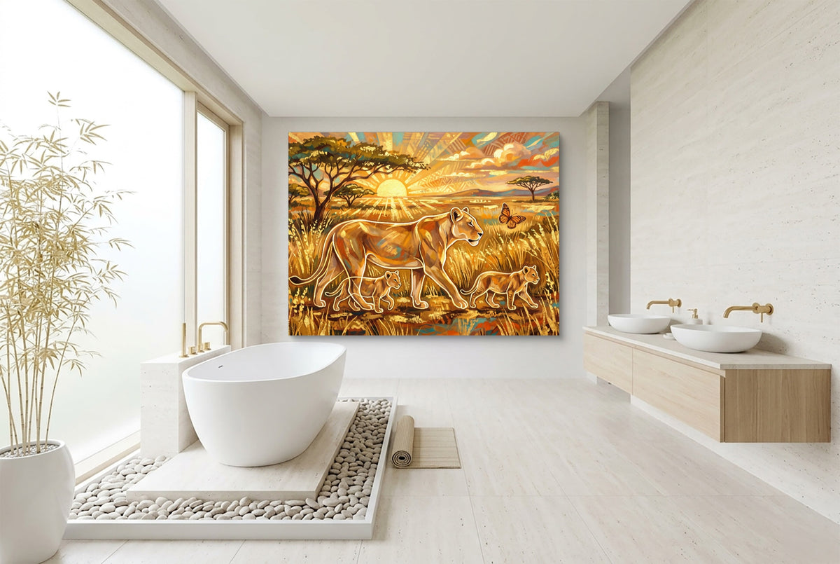 Lions Golden Sunrise — lions golden sunrise bathroom interior with tub 1land flush print
