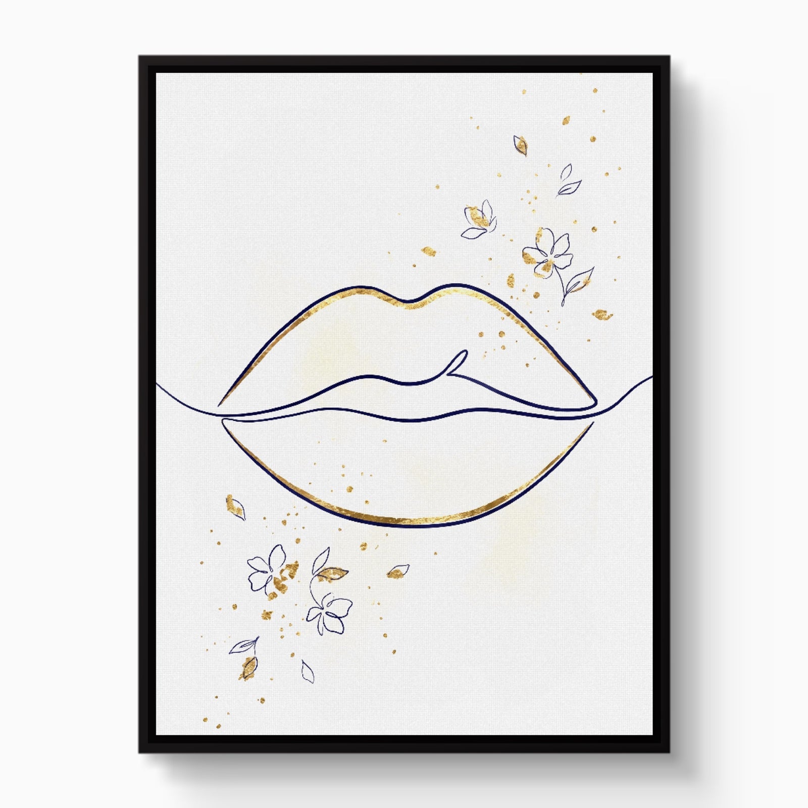 Lips Golden Line — lips golden line white studio framed black