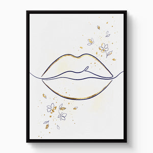 Lips Golden Line — lips golden line white studio framed black