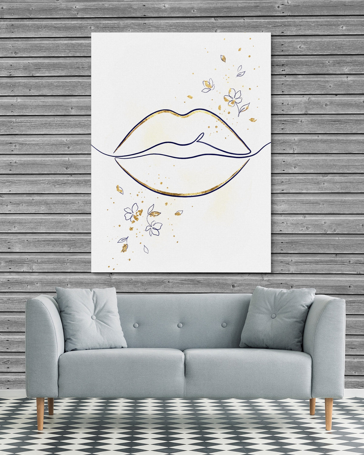 Lips Golden Line — lips golden line psd grey wood checkers couch 1port flush print