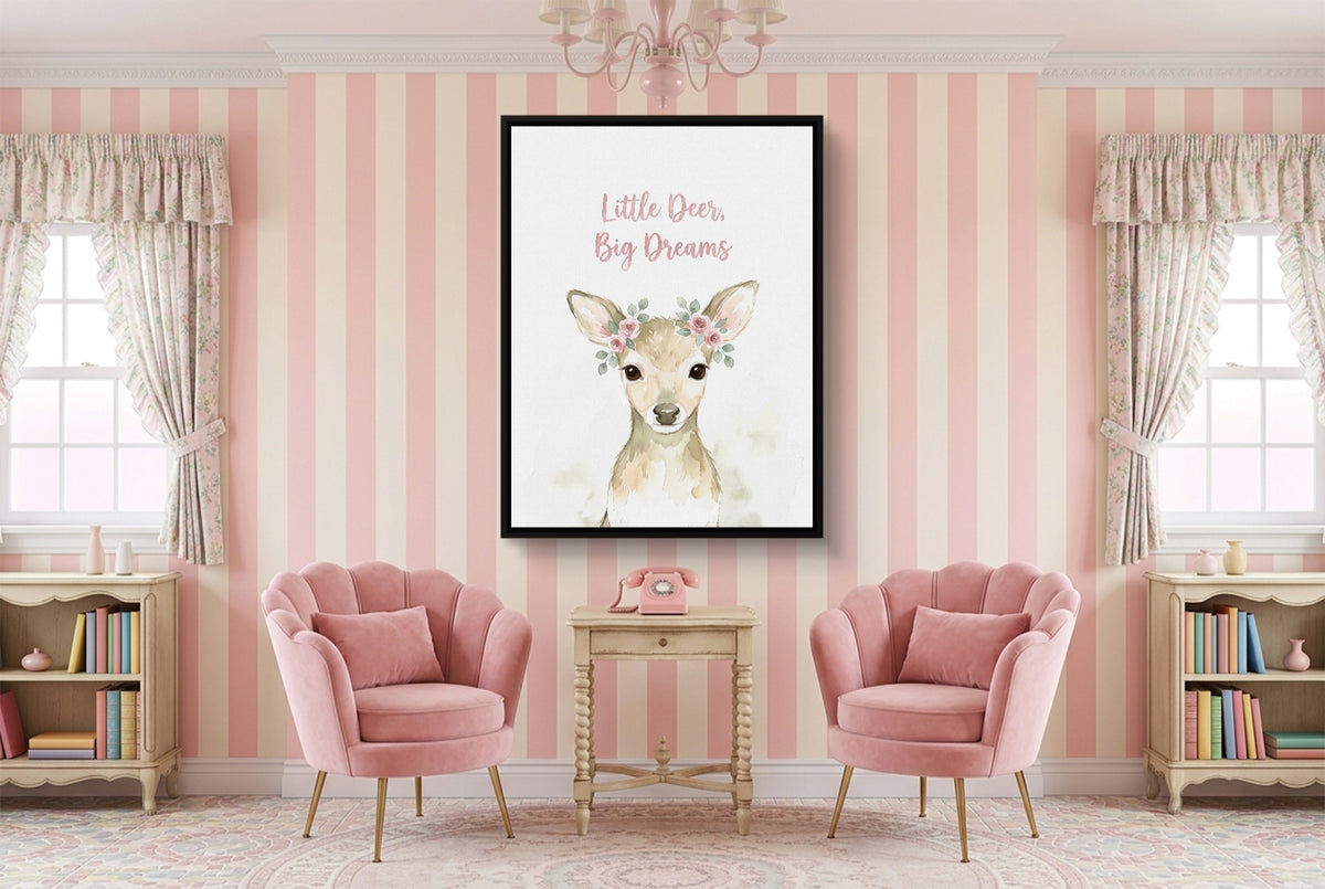 Little Deer, Big Dreams — little deer, big dreams pink living room interior 1port framed black