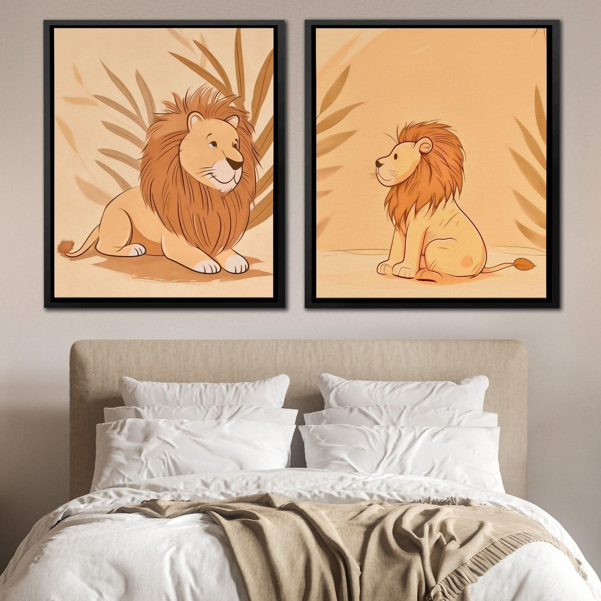 Little Lion Duo - Lion Wall Art in Black Frame