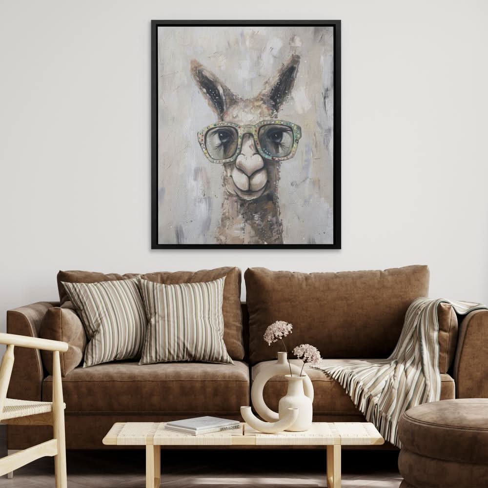 Llama With Glasses - Large Modern Canvas Print