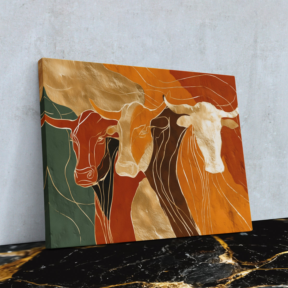 Longhorns Ochre Procession — Longhorns Ochre Procession Against Wall4x5 Reflect 12