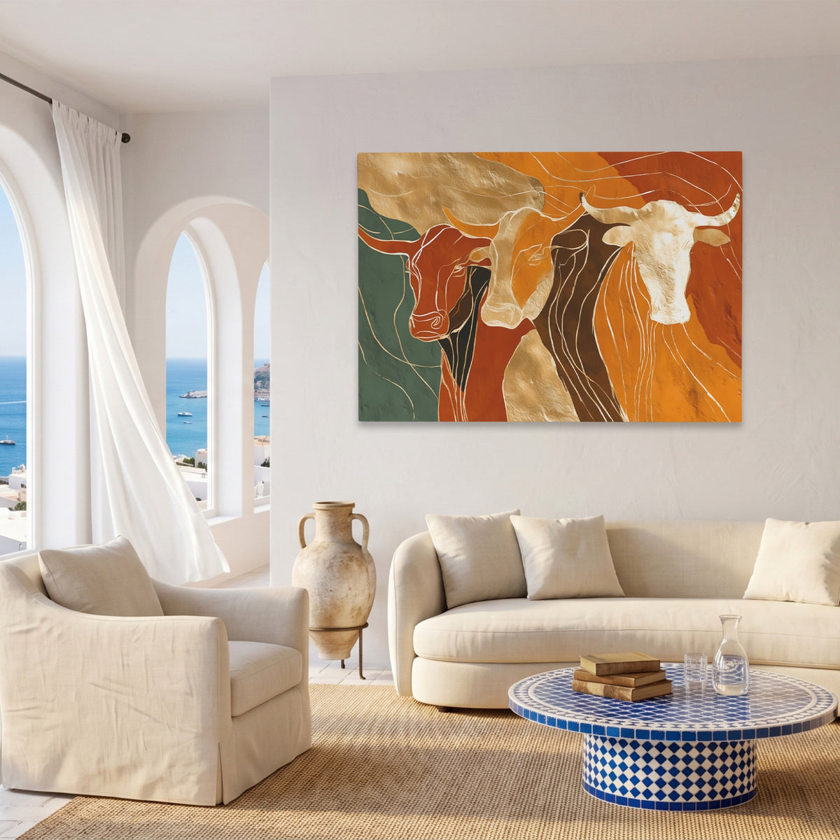 Longhorns Ochre Procession — Longhorns Ochre Procession Coast Living Room Land 117