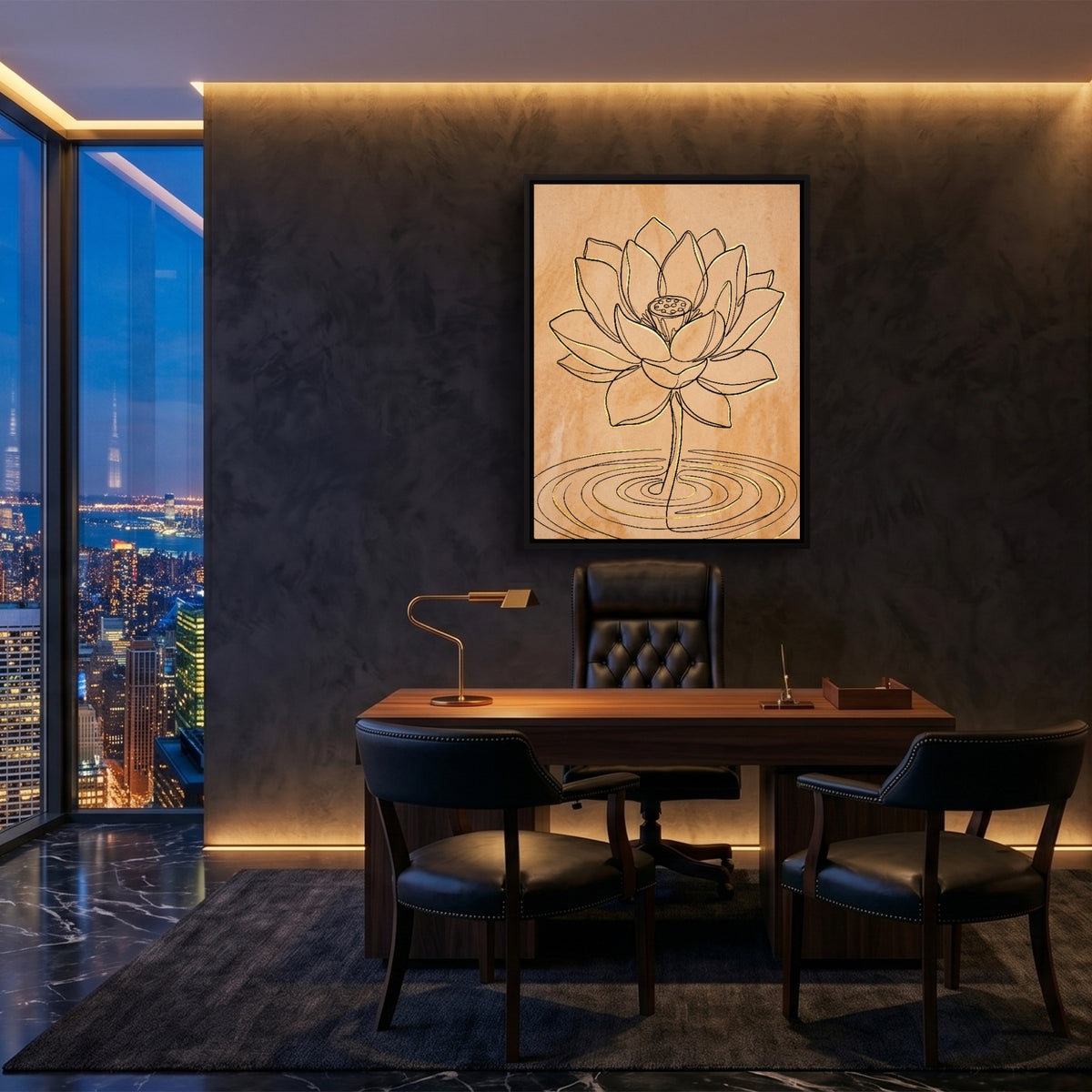 Lotus Golden Ripples — lotus golden ripples sq premium views 1port framed black