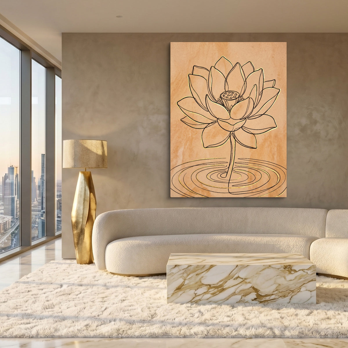 Lotus Golden Ripples — lotus golden ripples sq white gold lux 1port flush print