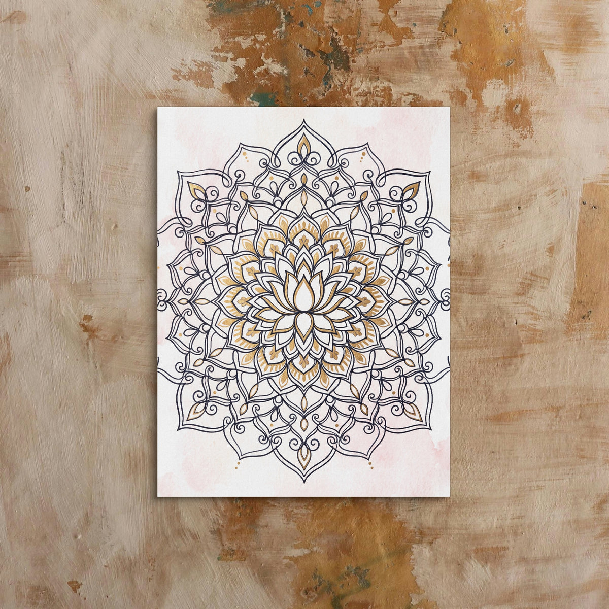 Lotus Mandala Blush — lotus mandala blush sq bed 1 clay beige 1port flush print