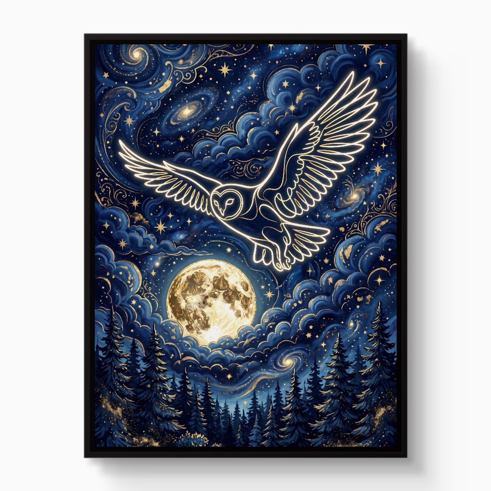 Luminous Owl Midnight — luminous owl midnight white studio framed black