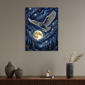 Luminous Owl Midnight — luminous owl midnight sq wall desk bird 1port flush print