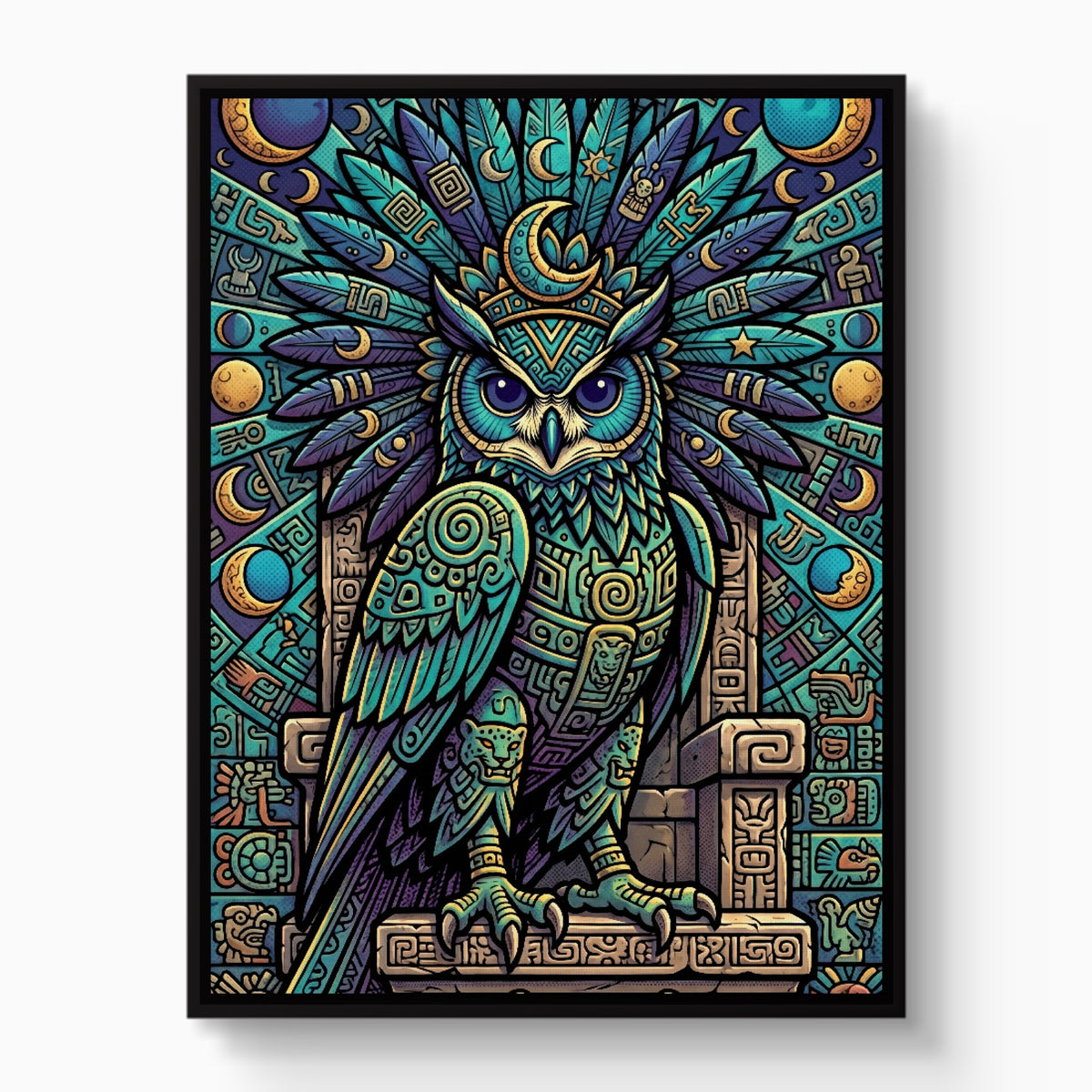 Lunar Guardian Owl — lunar guardian owl white studio framed black