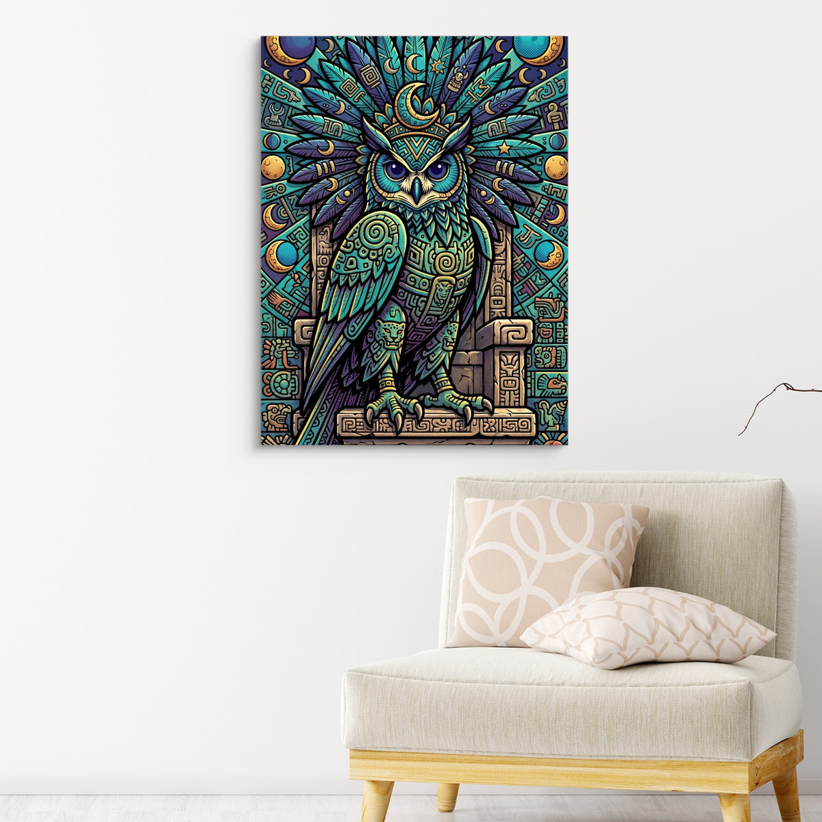 Lunar Guardian Owl — lunar guardian owl sq pink chair wall 1port flush print