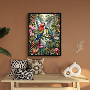 Macaws Jungle Waterfall — macaws jungle waterfall sq bench wall 1port framed black