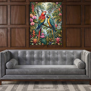 Macaws Jungle Waterfall — macaws jungle waterfall sq luxury wood walls 1port flush print