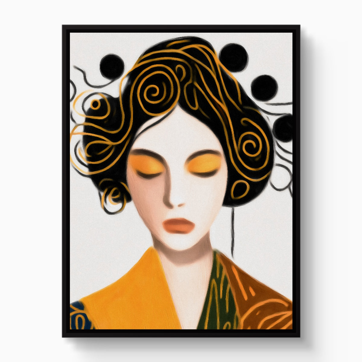 Maiko Golden Portrait — maiko golden portrait white studio framed black