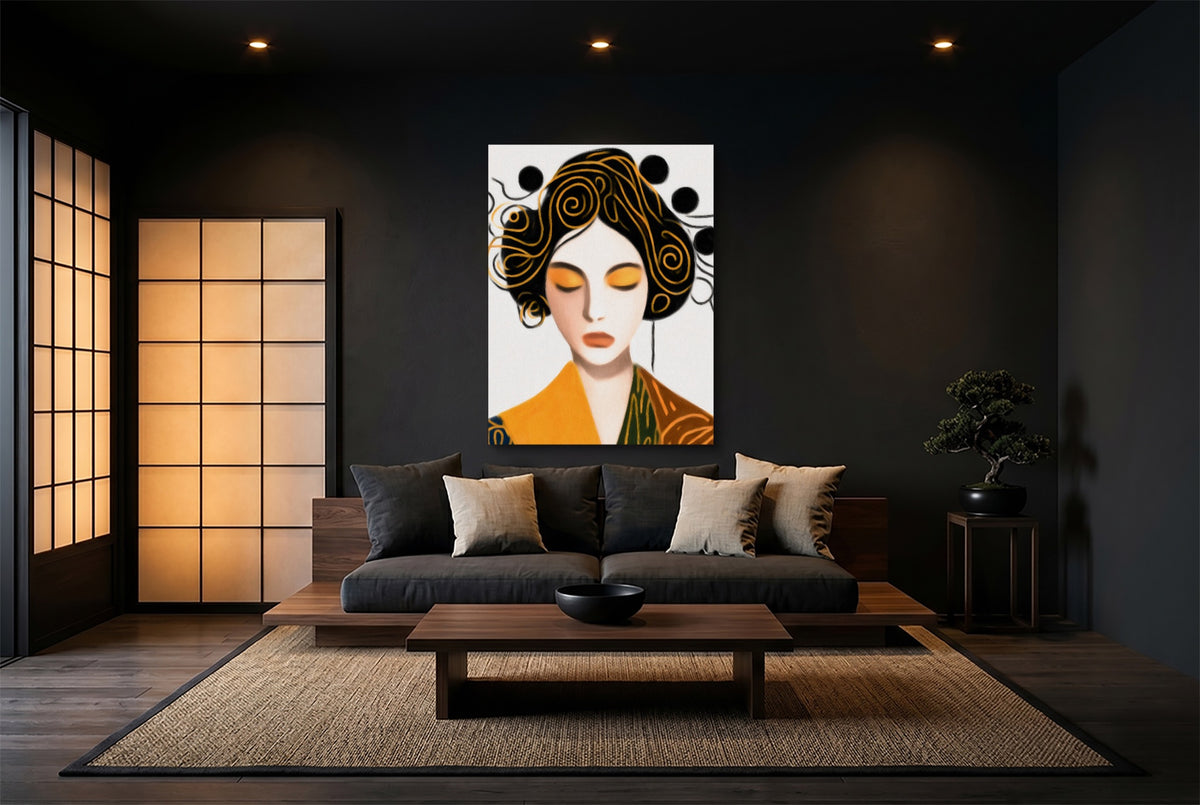 Maiko Golden Portrait — maiko golden portrait modern minimalist living room 2 1port flush print