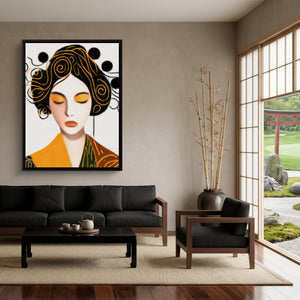 Maiko Golden Portrait — maiko golden portrait sq japanese garden 1port framed black