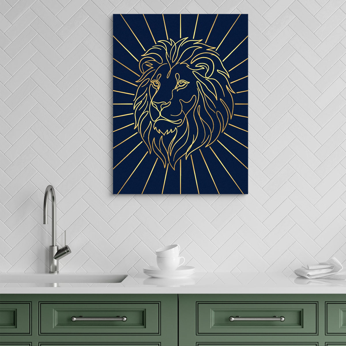 Majestic Lion Glimmer — majestic lion glimmer sq green kitchen 1port flush print