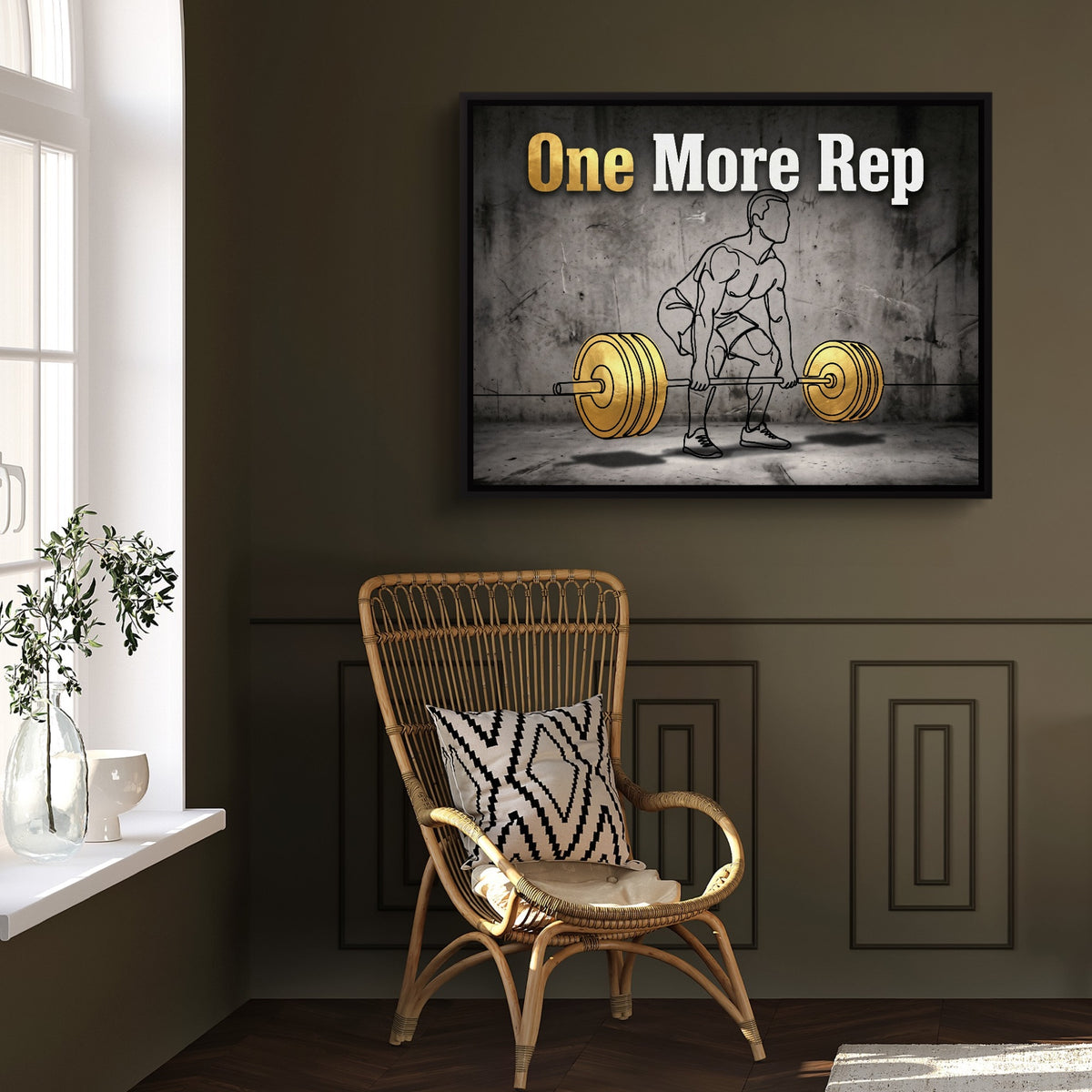 Man Golden Deadlift — man golden deadlift sq window chair wall 1land framed black