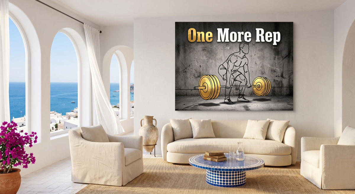 Man Golden Deadlift — man golden deadlift beachside couch livingroom 1land flush print