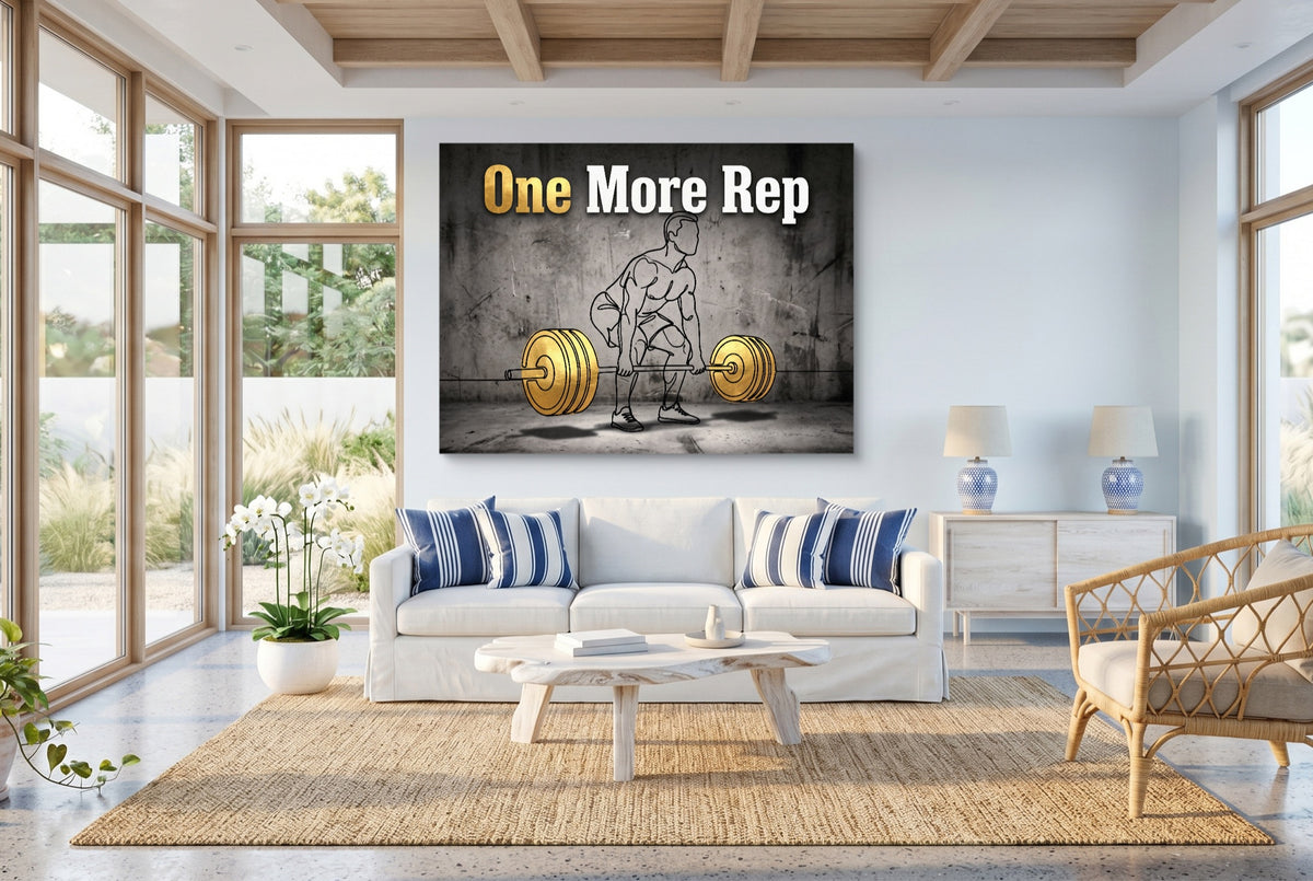 Man Golden Deadlift — man golden deadlift living room with windows 1land flush print