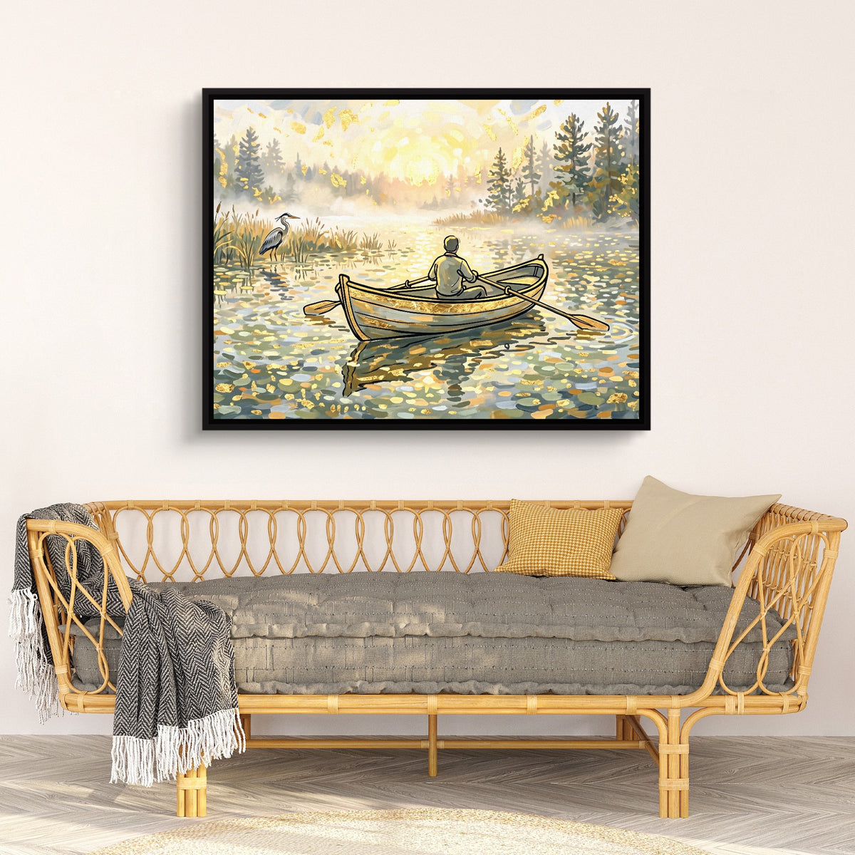 Man Rowing Sunrise — man rowing sunrise sq nice bench wall 1land framed black