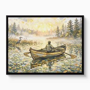 Man Rowing Sunrise — man rowing sunrise white studio framed black