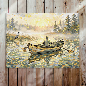 Man Rowing Sunrise — man rowing sunrise sq bed 2 wood panel 1land flush print