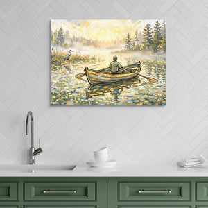 Man Rowing Sunrise — man rowing sunrise sq green kitchen 1land flush print