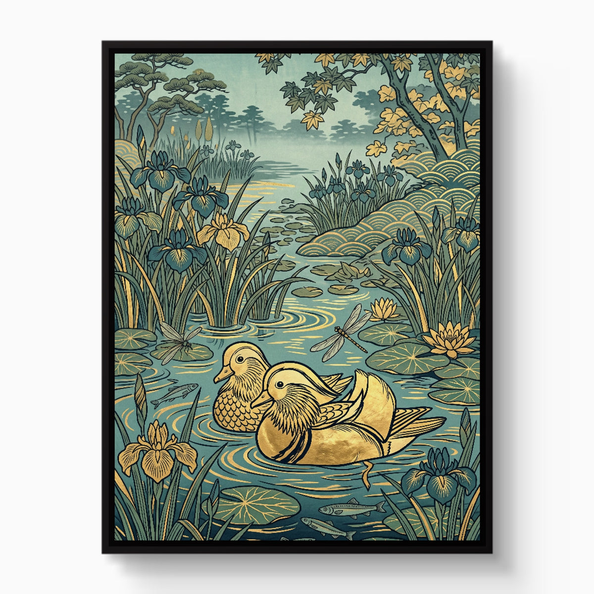 Mandarin Ducks Golden Pond — mandarin ducks golden pond white studio framed black