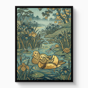 Mandarin Ducks Golden Pond — mandarin ducks golden pond white studio framed black