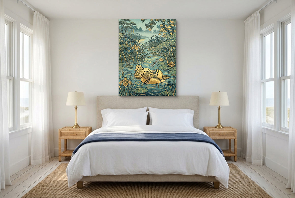 Mandarin Ducks Golden Pond — mandarin ducks golden pond bedroom with windows 1port flush print