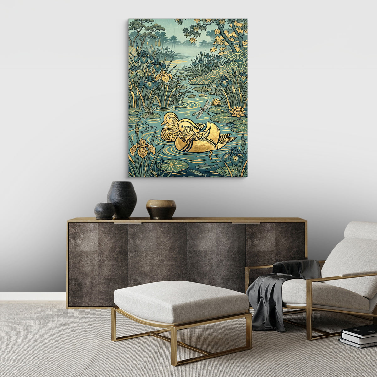 Mandarin Ducks Golden Pond — mandarin ducks golden pond sq best living room land close 1port flush print