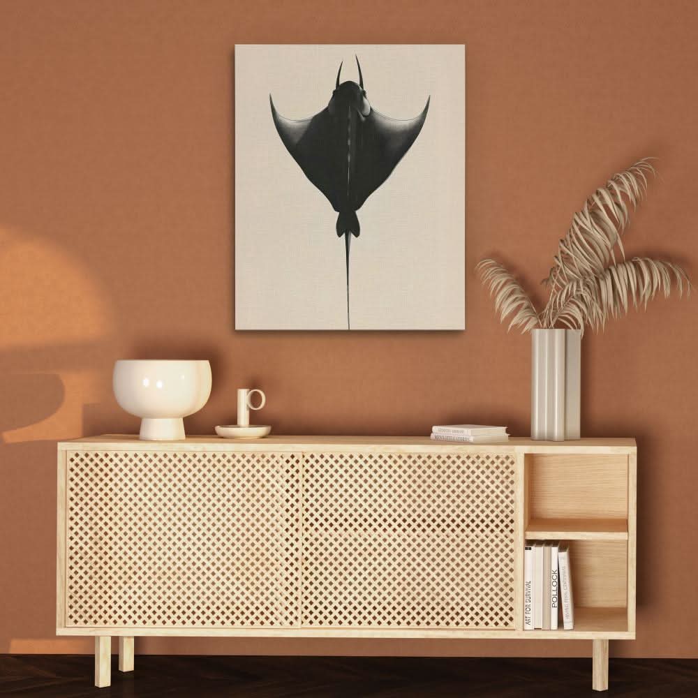 Manta Ray - Minimalist Wall Art in Black Frame