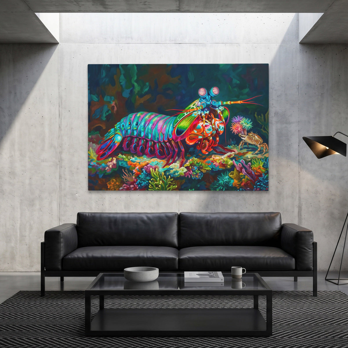 Mantis Shrimp Coral Kingdom canvas wall art, room view