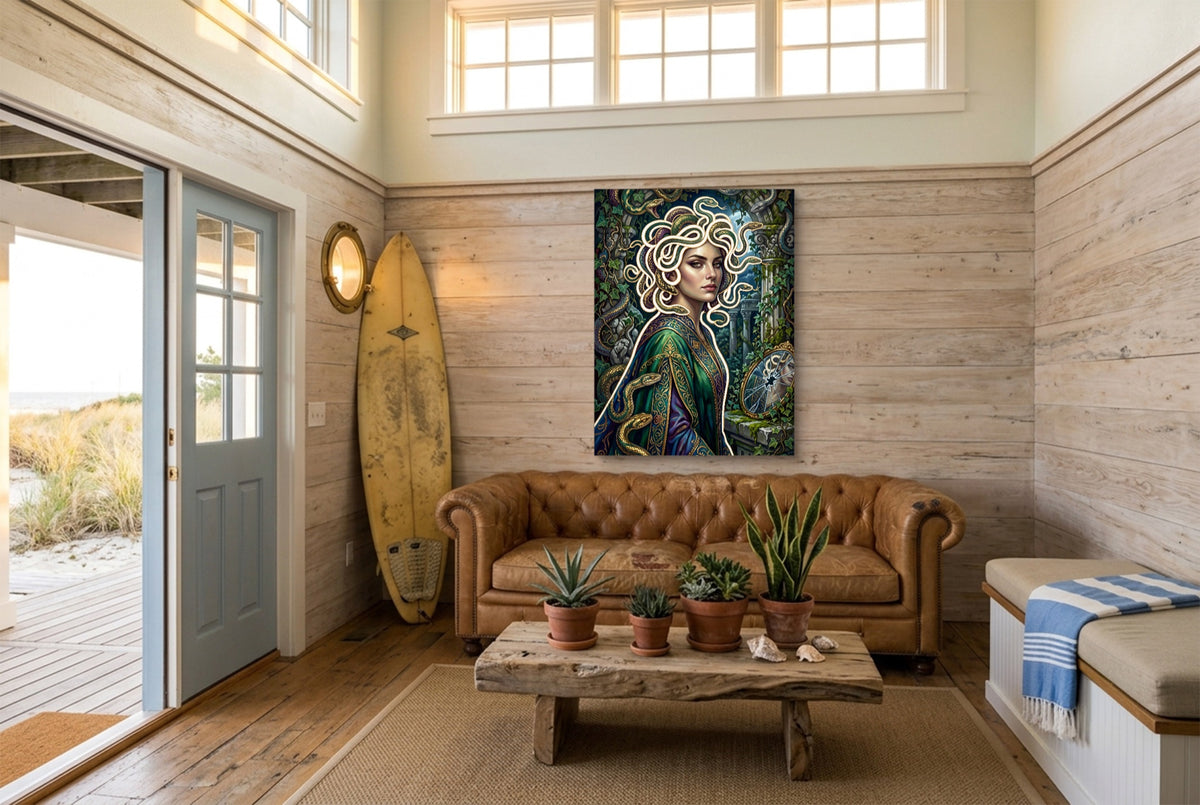 Medusa Serpent Glow — medusa serpent glow living room with couch 3 1port flush print