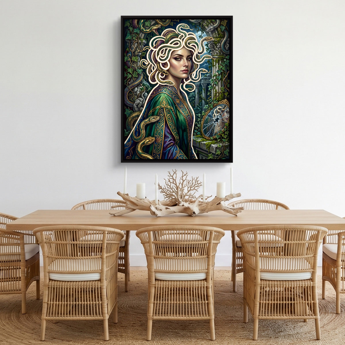Medusa Serpent Glow — medusa serpent glow sq cozy dining room 1port framed black