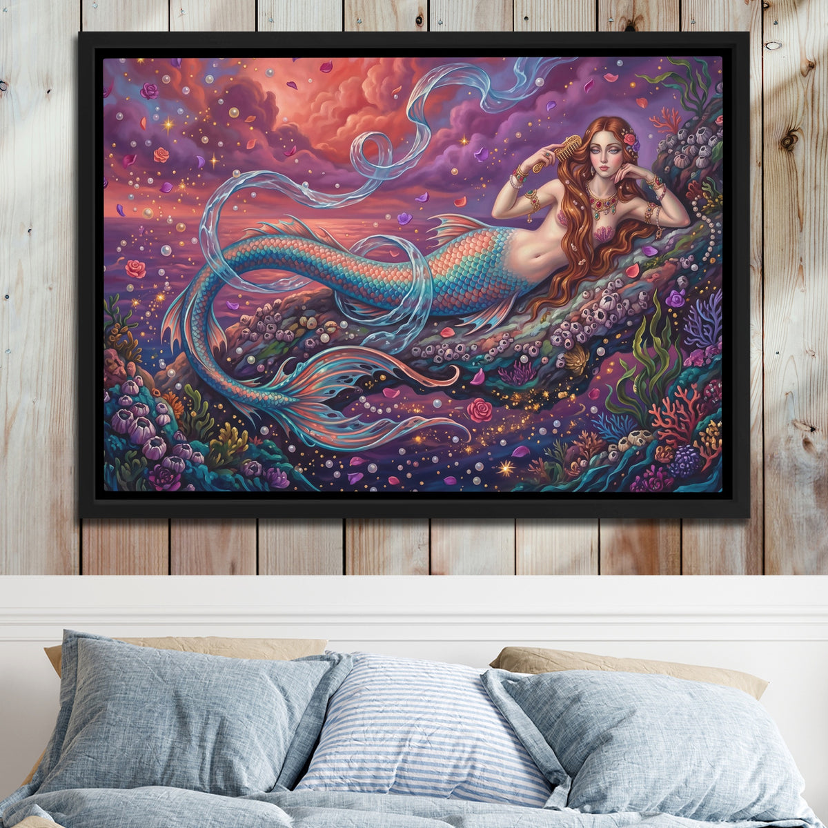 Mermaid Cosmic Garden — Mermaid Cosmic Garden Bed 2 Wood Panel 60