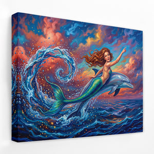 Mermaid Dolphin Dance — Mermaid Dolphin Dance Landscape   Side View   Mirror Wrap 208